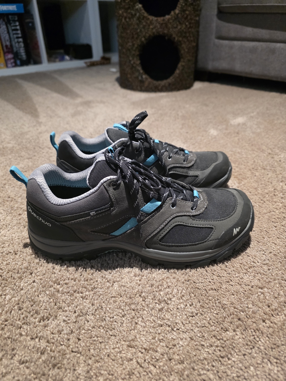 Quechua MH100 WTP Women's Waterproof Hiking Shoes Grey Blue US 10